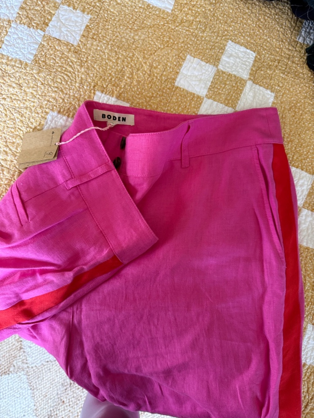 Boden Pink Linen Blend Tuxedo Stripe Pants